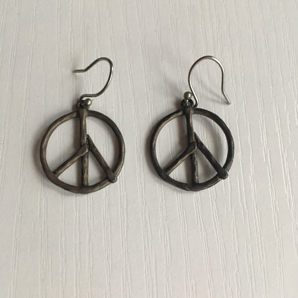 Metal Peace Symbol Earrings Handmade